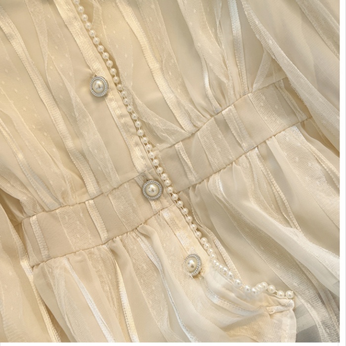 Short lace autumn small shirt V-neck chiffon shirt