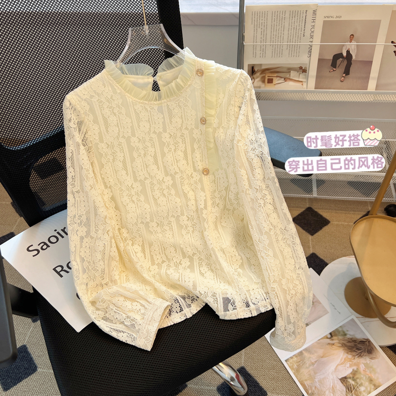 Autumn lace tops commuting light luxury shirt for women