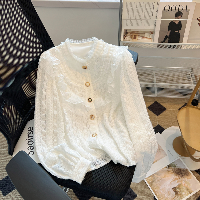 Fashion lace tops white small shirt for women