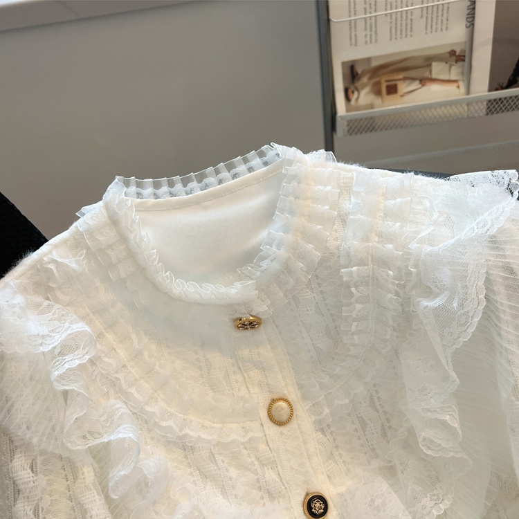 Fashion lace tops white small shirt for women