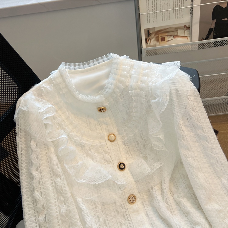 Fashion lace tops white small shirt for women