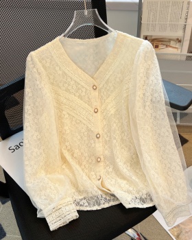France style lace autumn shirt V-neck profession chiffon tops