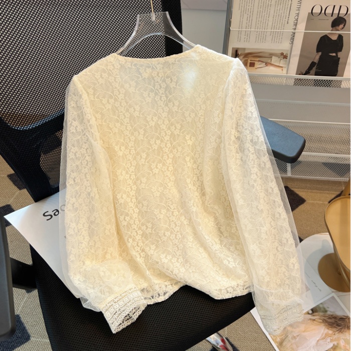 France style lace autumn shirt V-neck profession chiffon tops