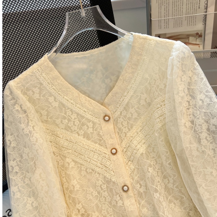 France style lace autumn shirt V-neck profession chiffon tops