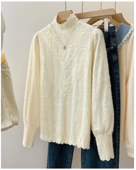 Lace autumn tops half high collar small shirt for women