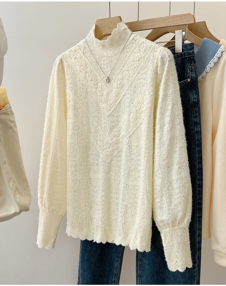 Lace autumn tops half high collar small shirt for women