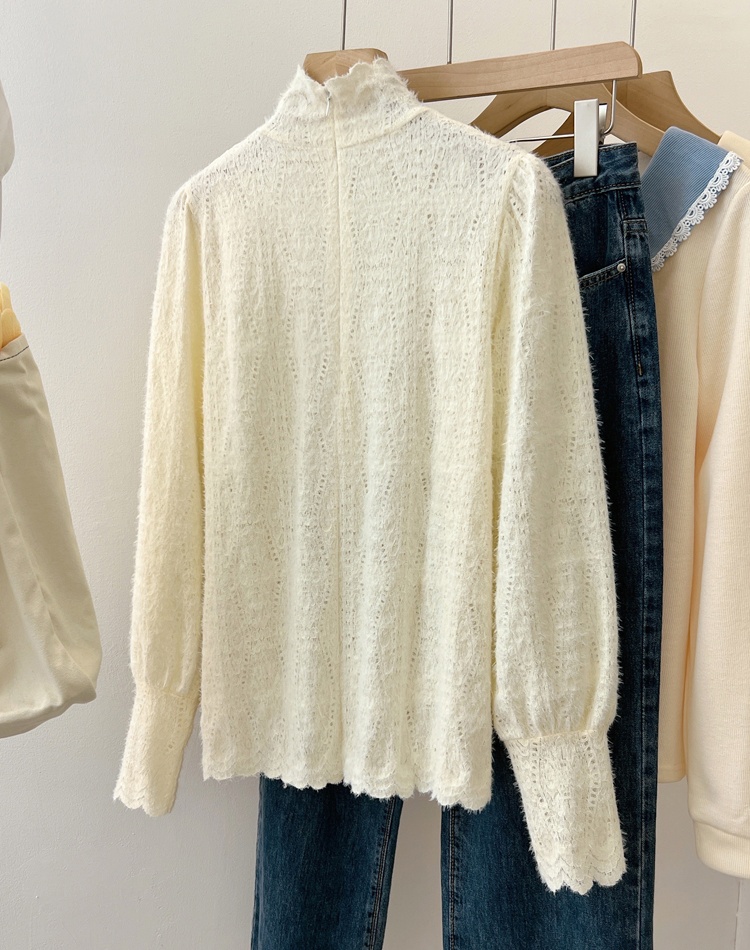 Lace autumn tops half high collar small shirt for women