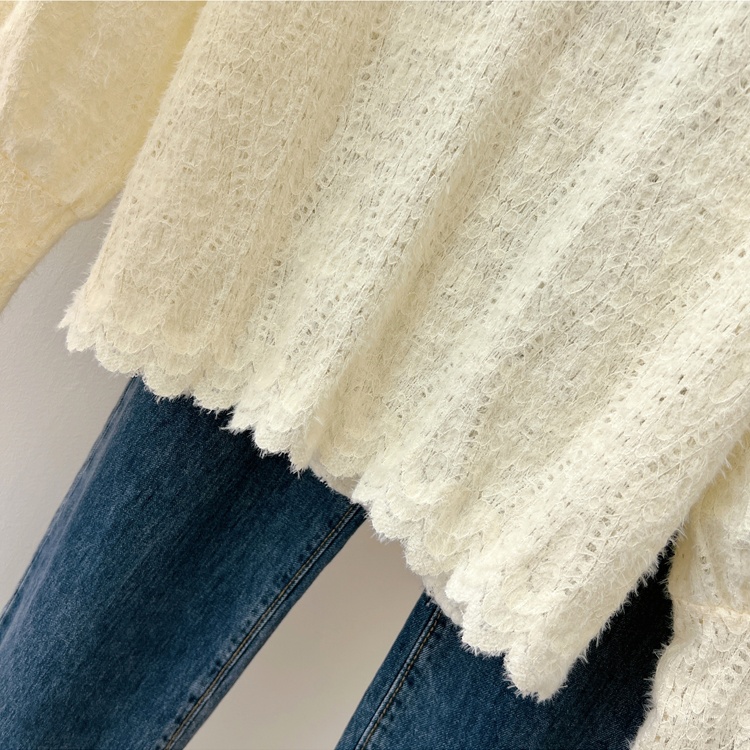 Lace autumn tops half high collar small shirt for women