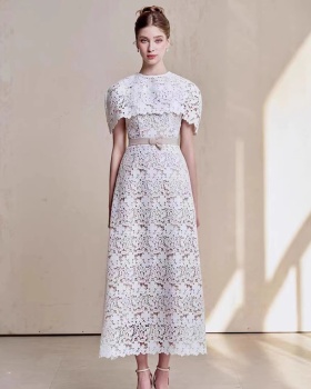 Niche temperament retro dress lace crochet long dress