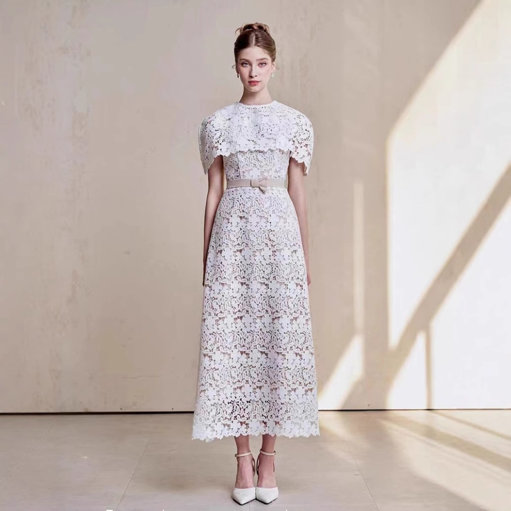 Niche temperament retro dress lace crochet long dress