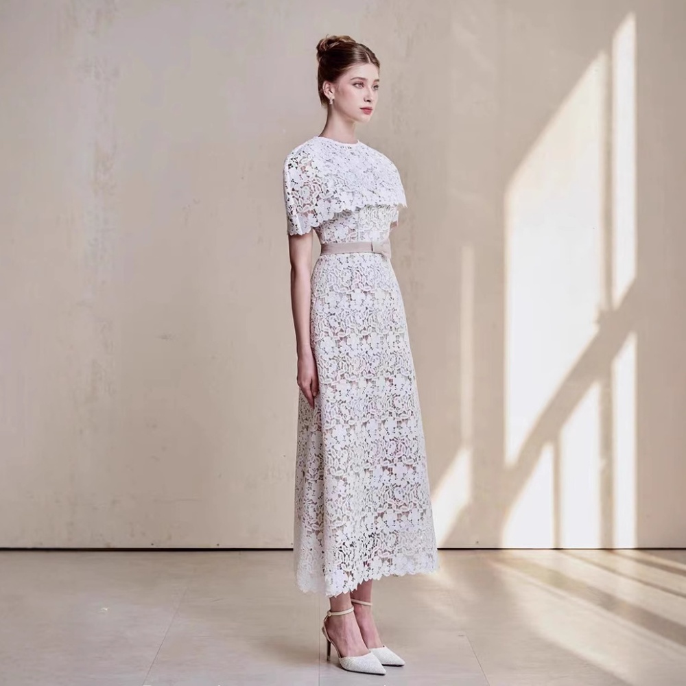 Niche temperament retro dress lace crochet long dress