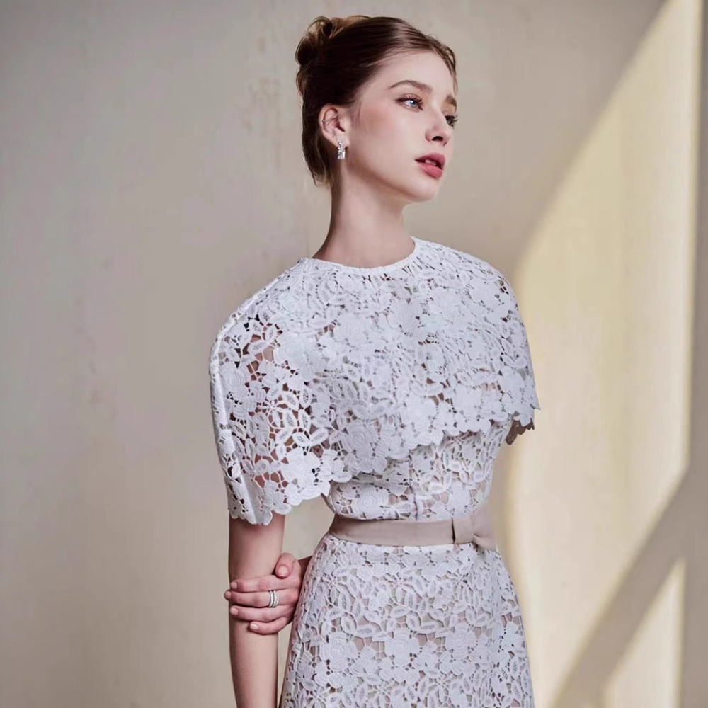 Niche temperament retro dress lace crochet long dress