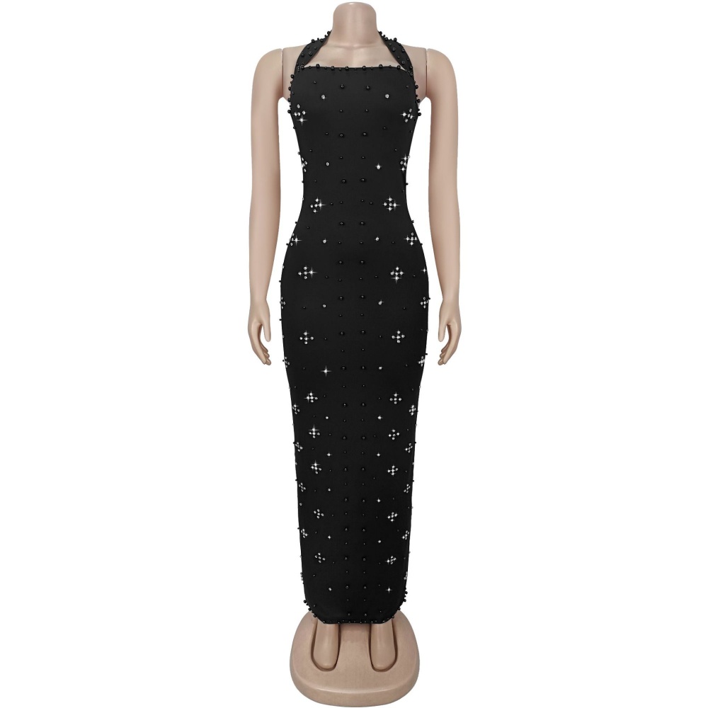 Slim package hip rhinestone halter dress for women