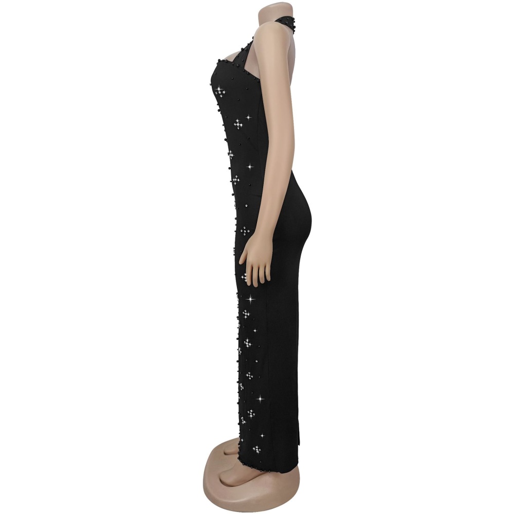 Slim package hip rhinestone halter dress for women
