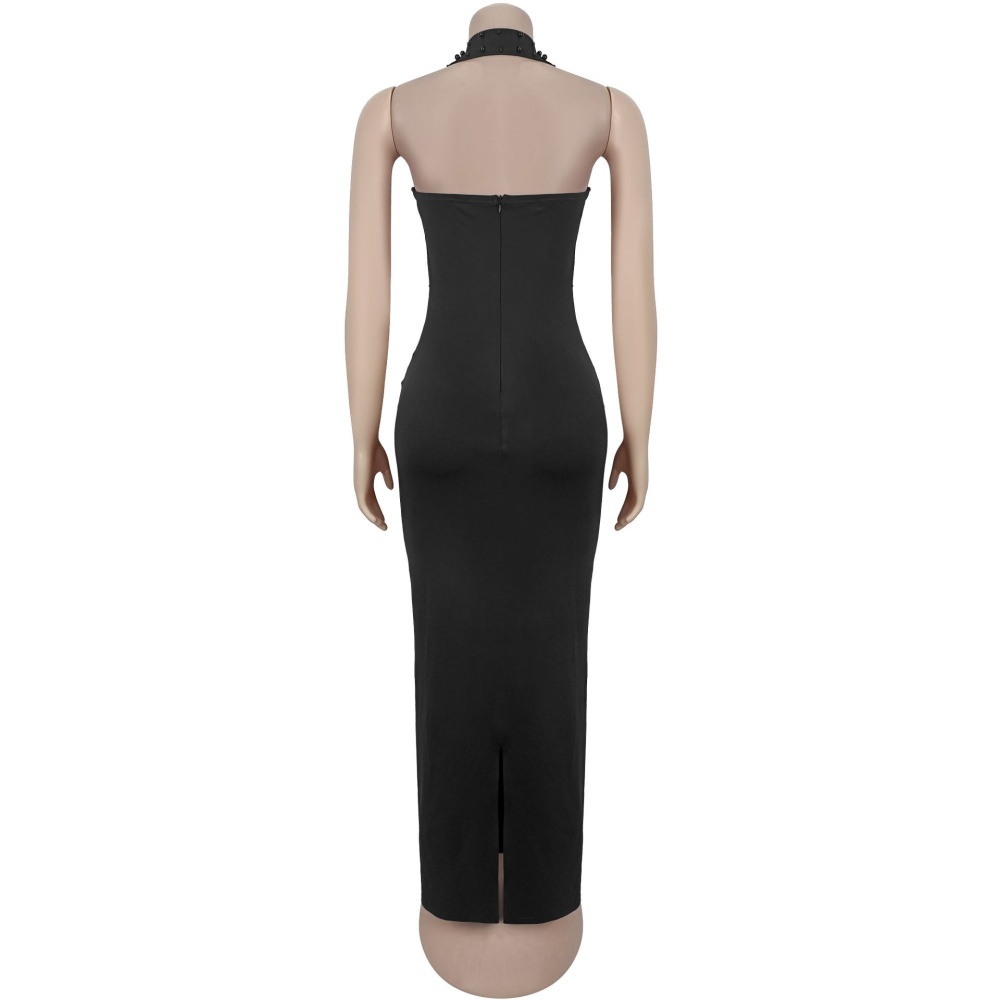 Slim package hip rhinestone halter dress for women