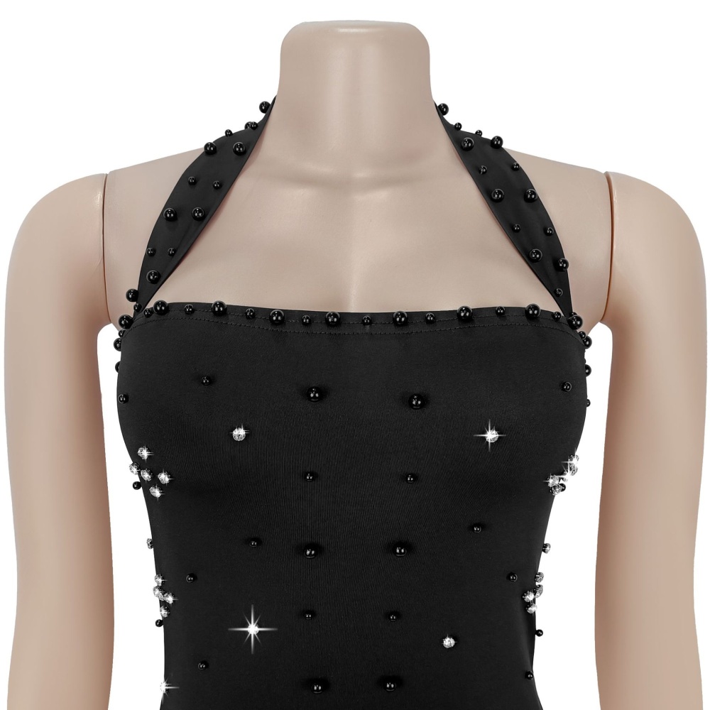 Slim package hip rhinestone halter dress for women