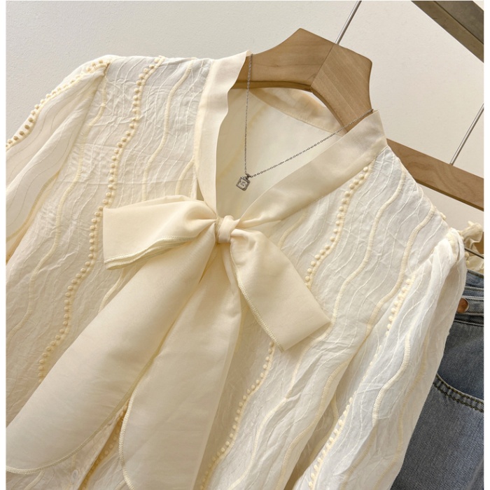 Frenum show young shirt bow lantern sleeve small shirt