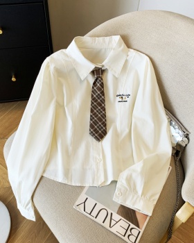 Short embroidery tops college style collar puppy shirt