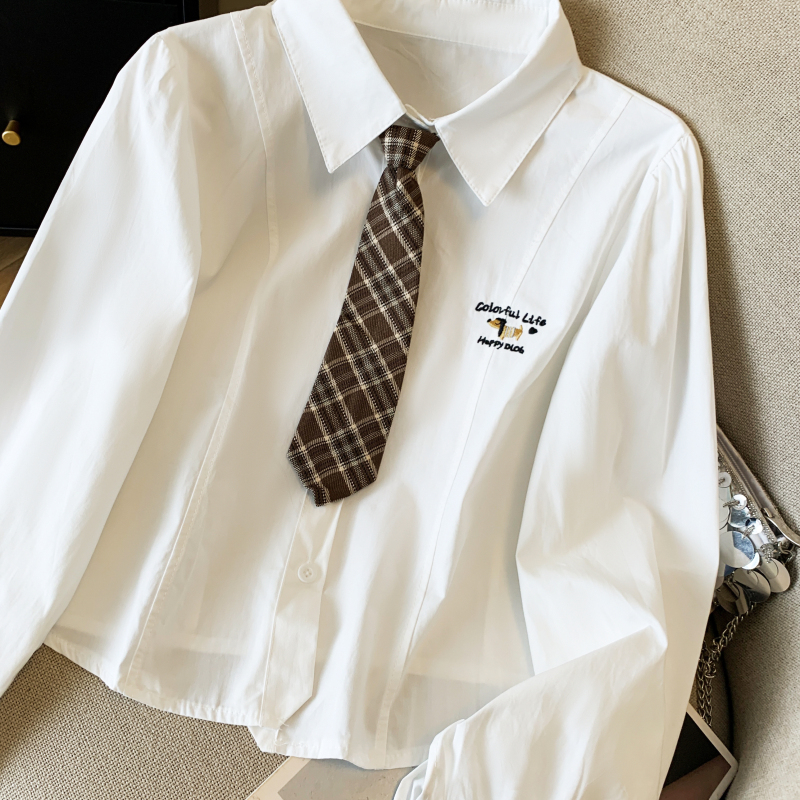 Short embroidery tops college style collar puppy shirt