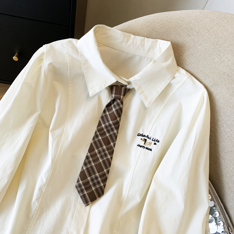 Short embroidery tops college style collar puppy shirt