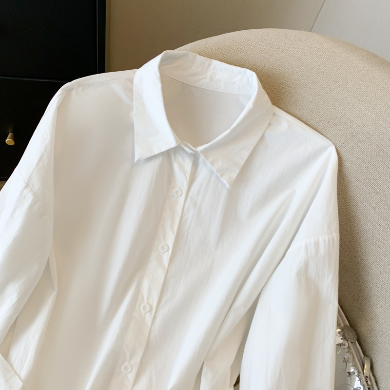 Pinched waist niche tops pure cotton shirt 2pcs set