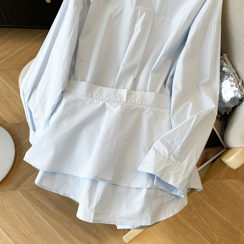 Pinched waist niche tops pure cotton shirt 2pcs set