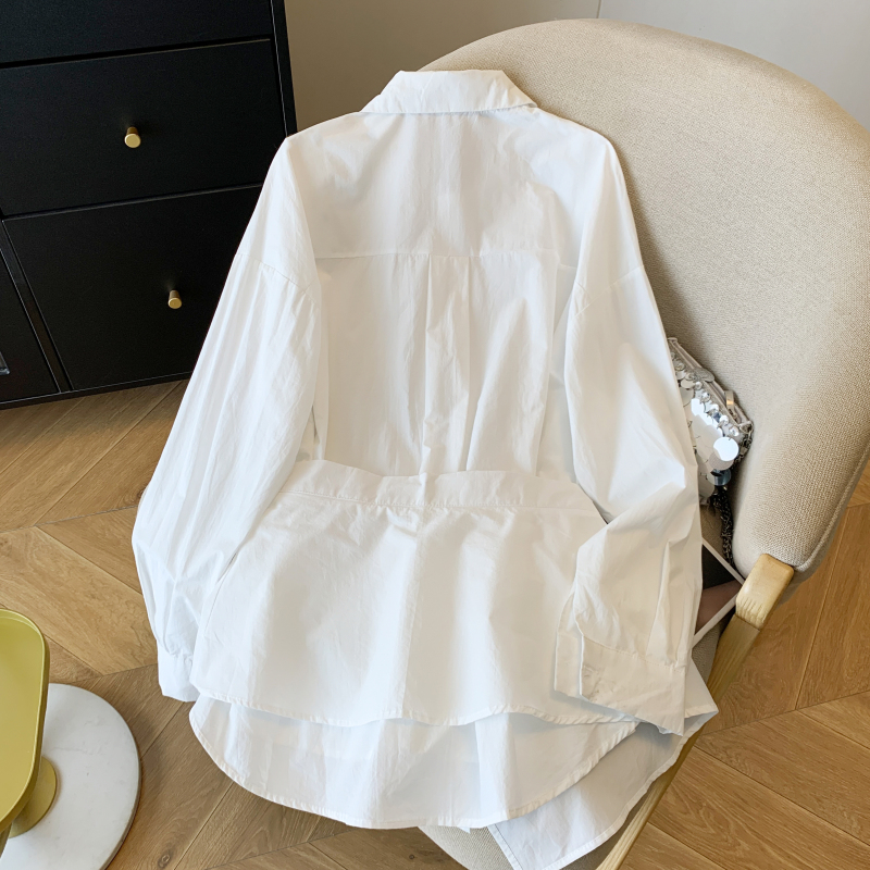 Pinched waist niche tops pure cotton shirt 2pcs set