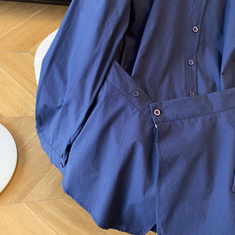 Pinched waist niche tops pure cotton shirt 2pcs set