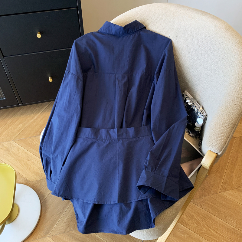 Pinched waist niche tops pure cotton shirt 2pcs set