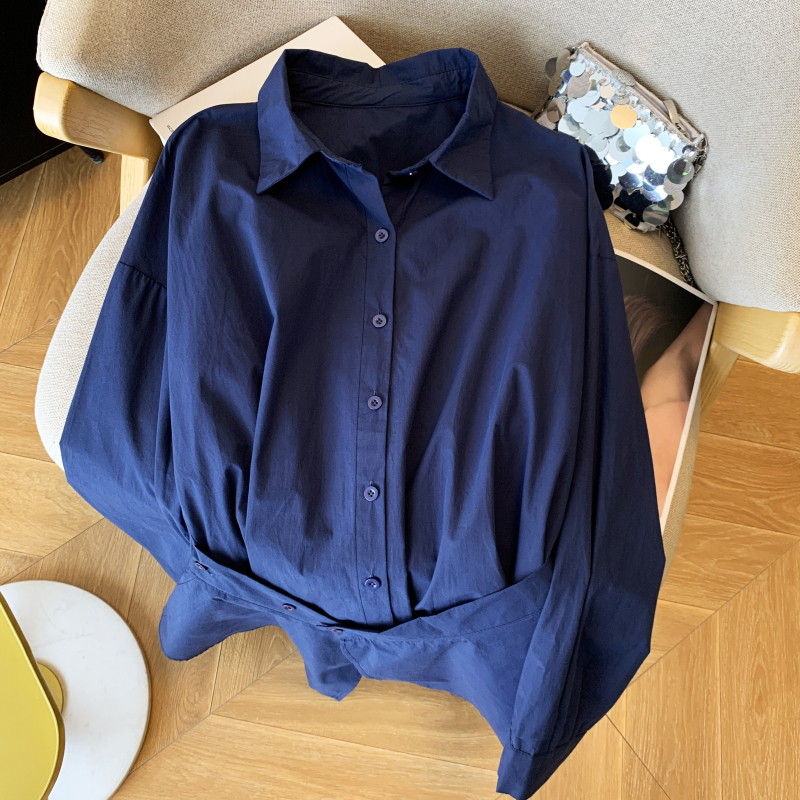 Pinched waist niche tops pure cotton shirt 2pcs set