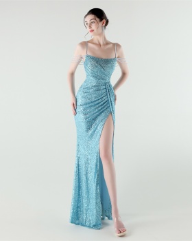 Sequins halter sexy mermaid slim evening dress
