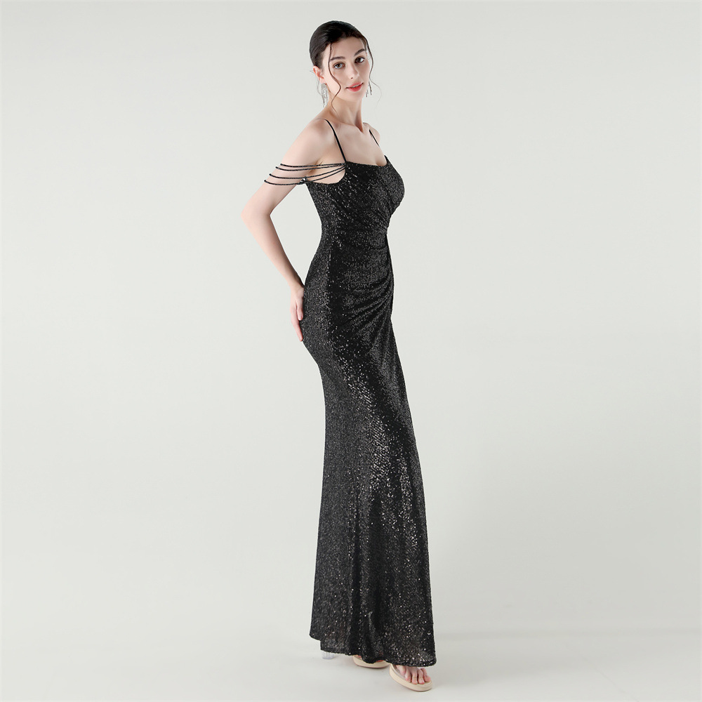 Sequins halter sexy mermaid slim evening dress