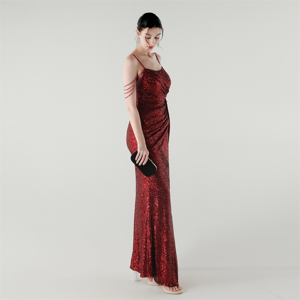 Sequins halter sexy mermaid slim evening dress
