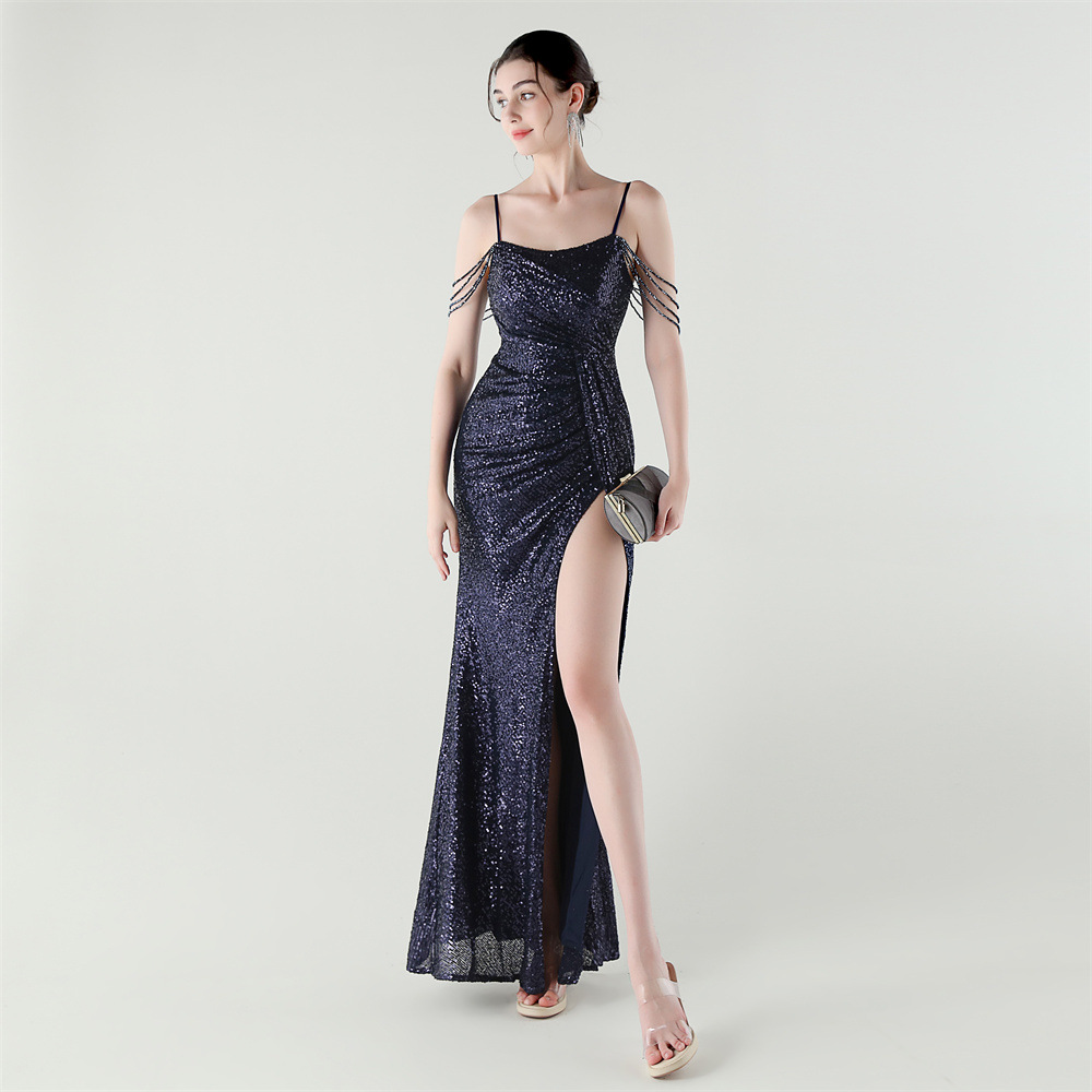 Sequins halter sexy mermaid slim evening dress