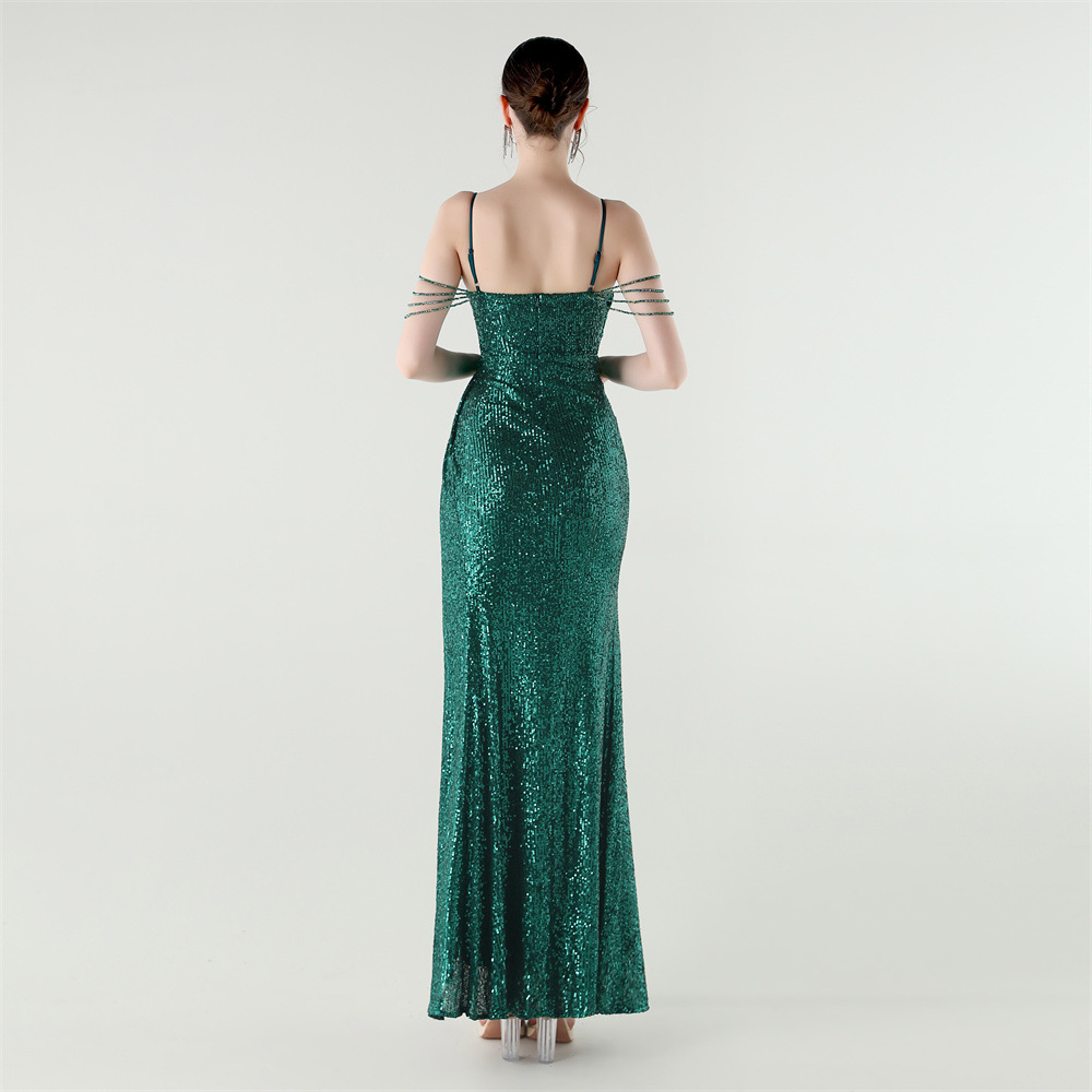 Sequins halter sexy mermaid slim evening dress
