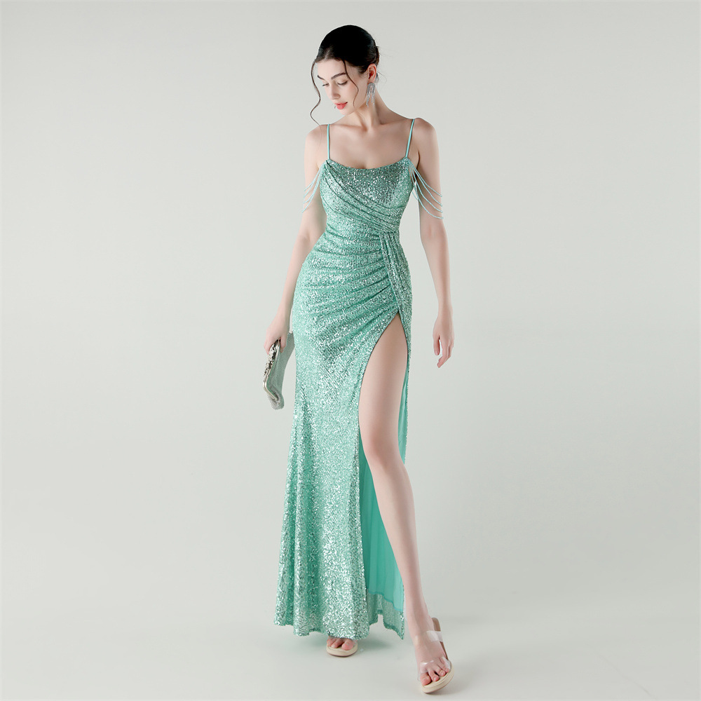Sequins halter sexy mermaid slim evening dress