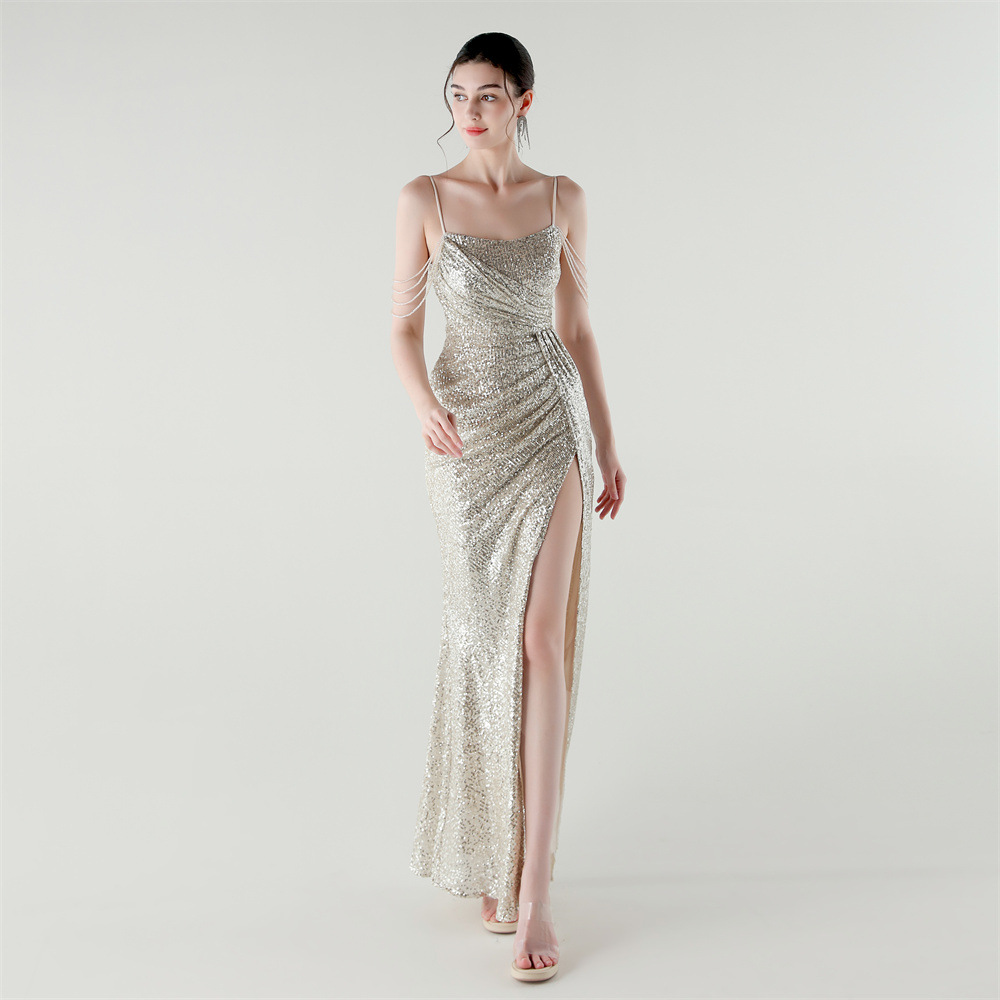 Sequins halter sexy mermaid slim evening dress