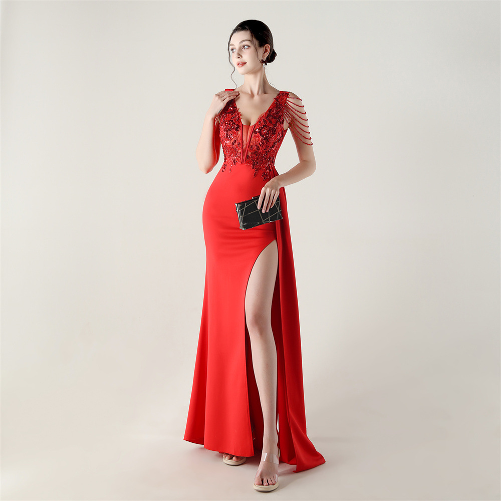 Set beads banquet evening dress slim corset