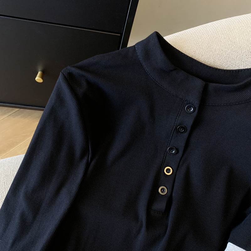 Korean style slim bottoming shirt retro tops for women