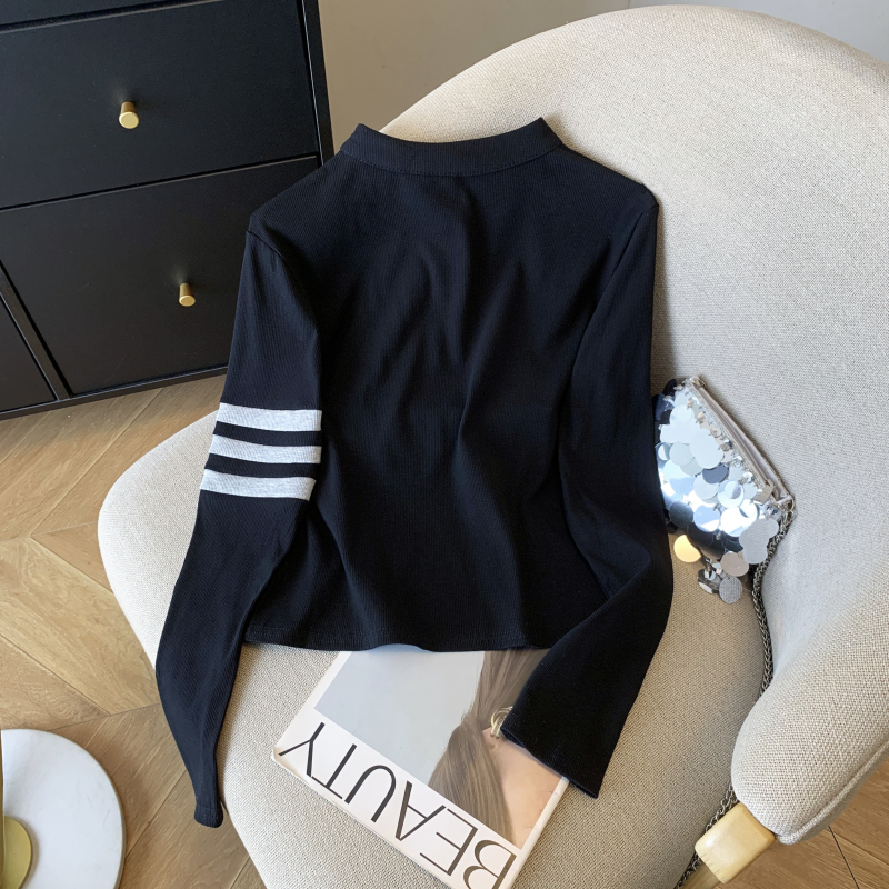 Korean style slim bottoming shirt retro tops for women