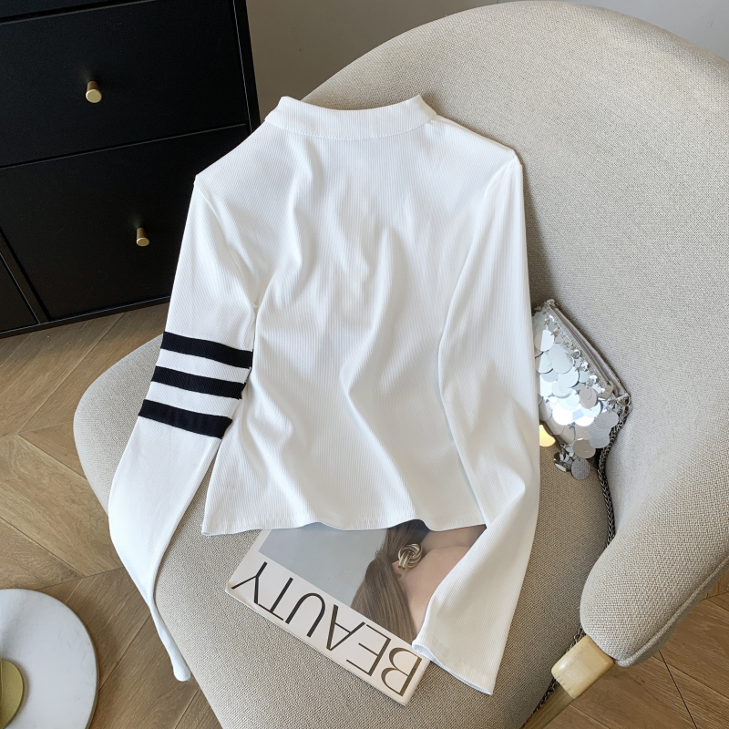 Korean style slim bottoming shirt retro tops for women
