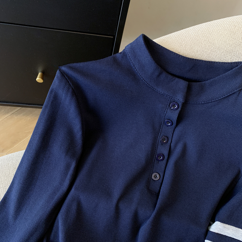Korean style slim bottoming shirt retro tops for women