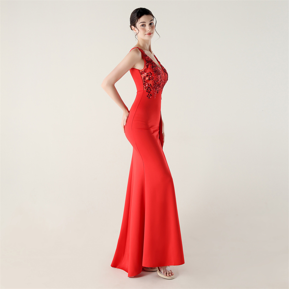 V-neck mermaid banquet evening dress