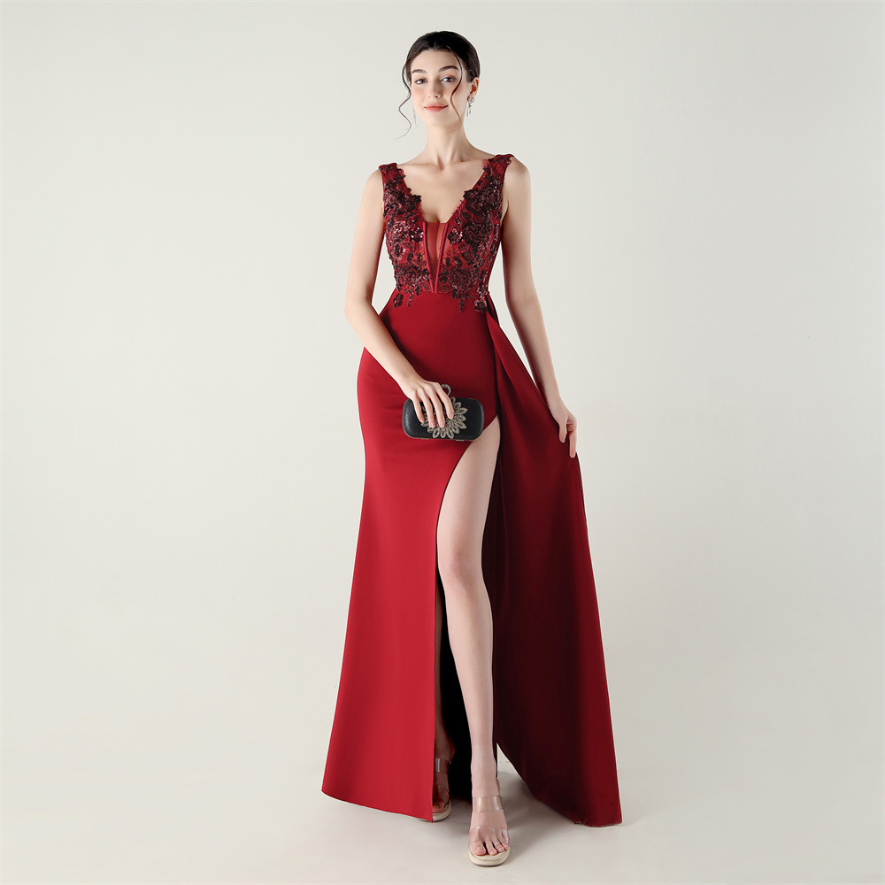 V-neck mermaid banquet evening dress