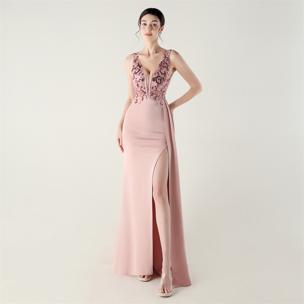 V-neck mermaid banquet evening dress