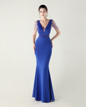 Banquet slim perform V-neck wedding evening dress