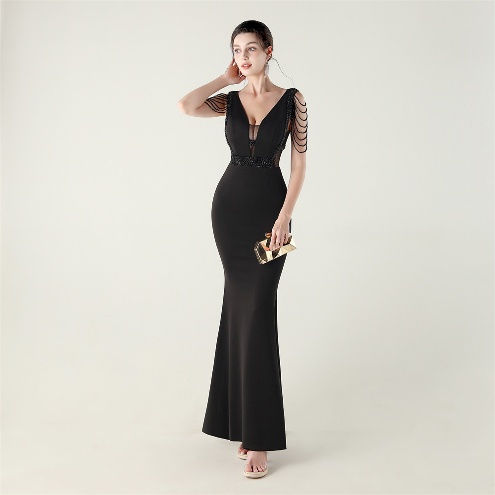 Banquet slim perform V-neck wedding evening dress