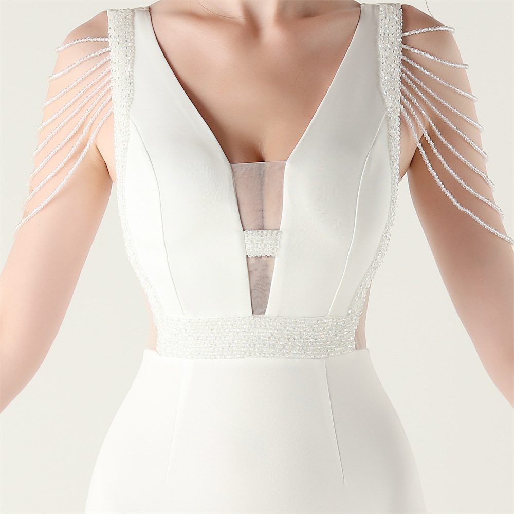 Banquet slim perform V-neck wedding evening dress