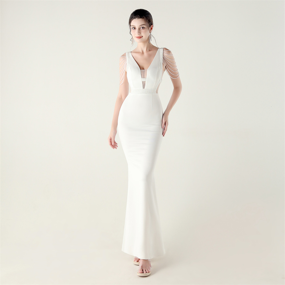 Banquet slim perform V-neck wedding evening dress