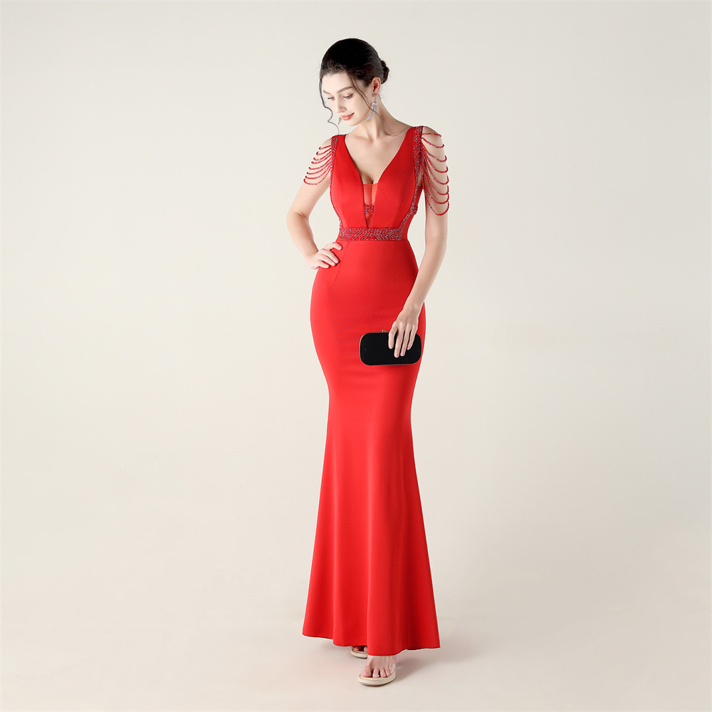 Banquet slim perform V-neck wedding evening dress